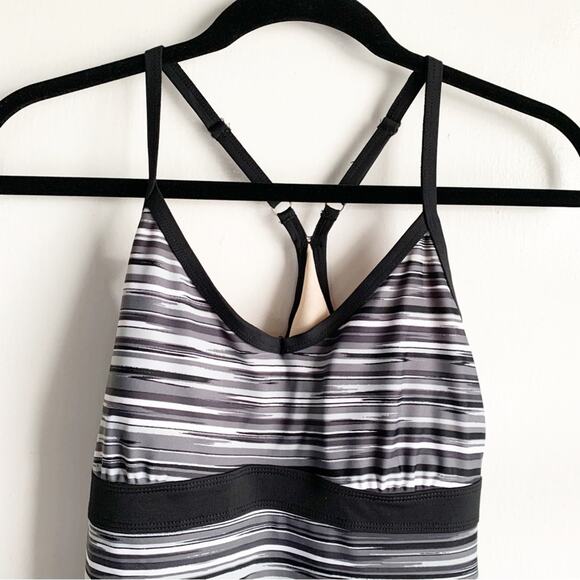 Athleta Shorebreak Striped Swim Dress Built in Bra Athletic Small S Black Gray - Picture 2 of 8